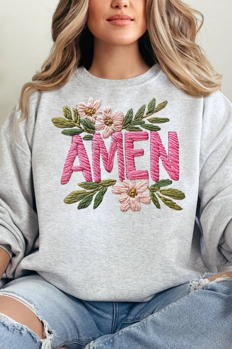 Pink Amen Faux Embroidery Sweatshirt