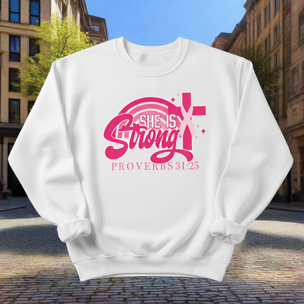 She Is Strong Pink Ribbon Sweatshirt
