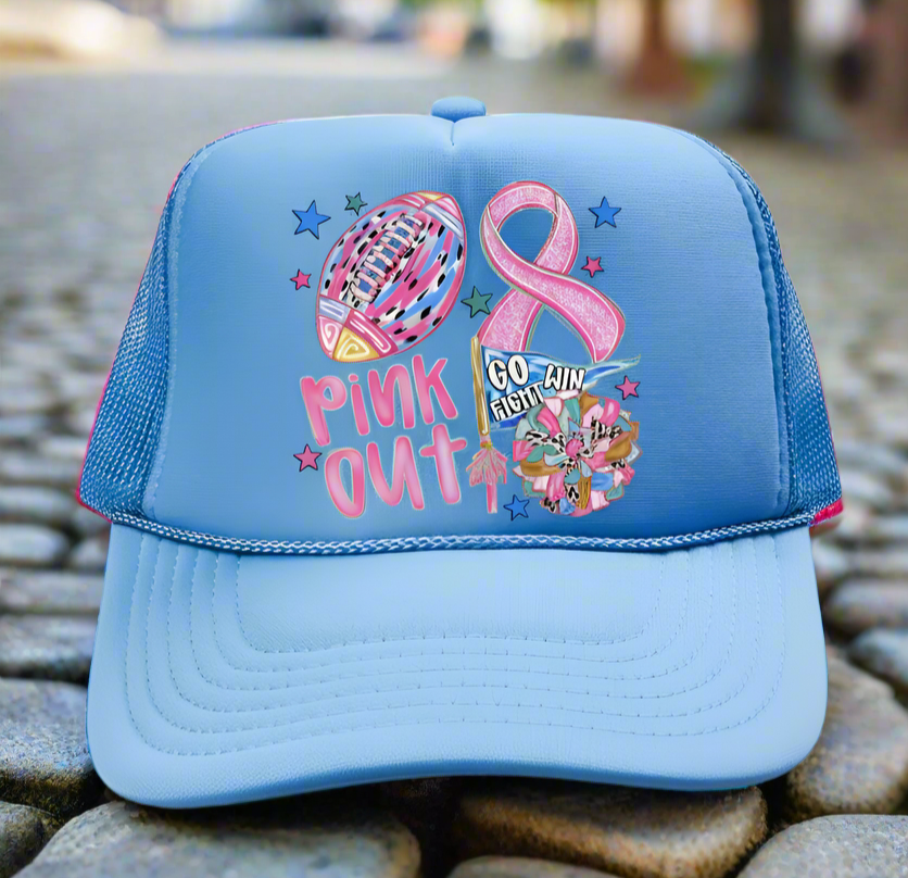 Pink Out Ribbon Doodle Otto Columbia Blue Foam Front Trucker Hat
