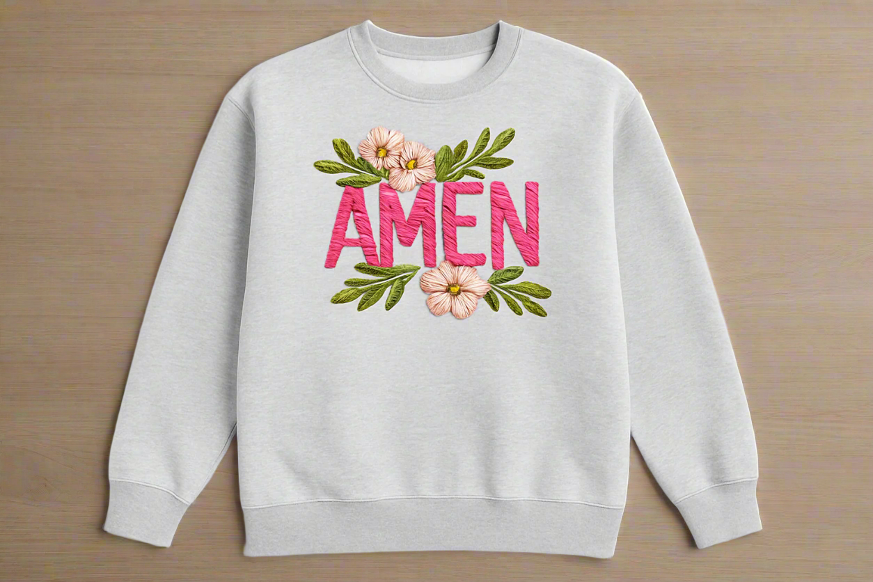 Pink Amen Faux Embroidery Sweatshirt