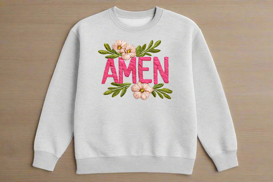 Pink Amen Faux Embroidery Sweatshirt